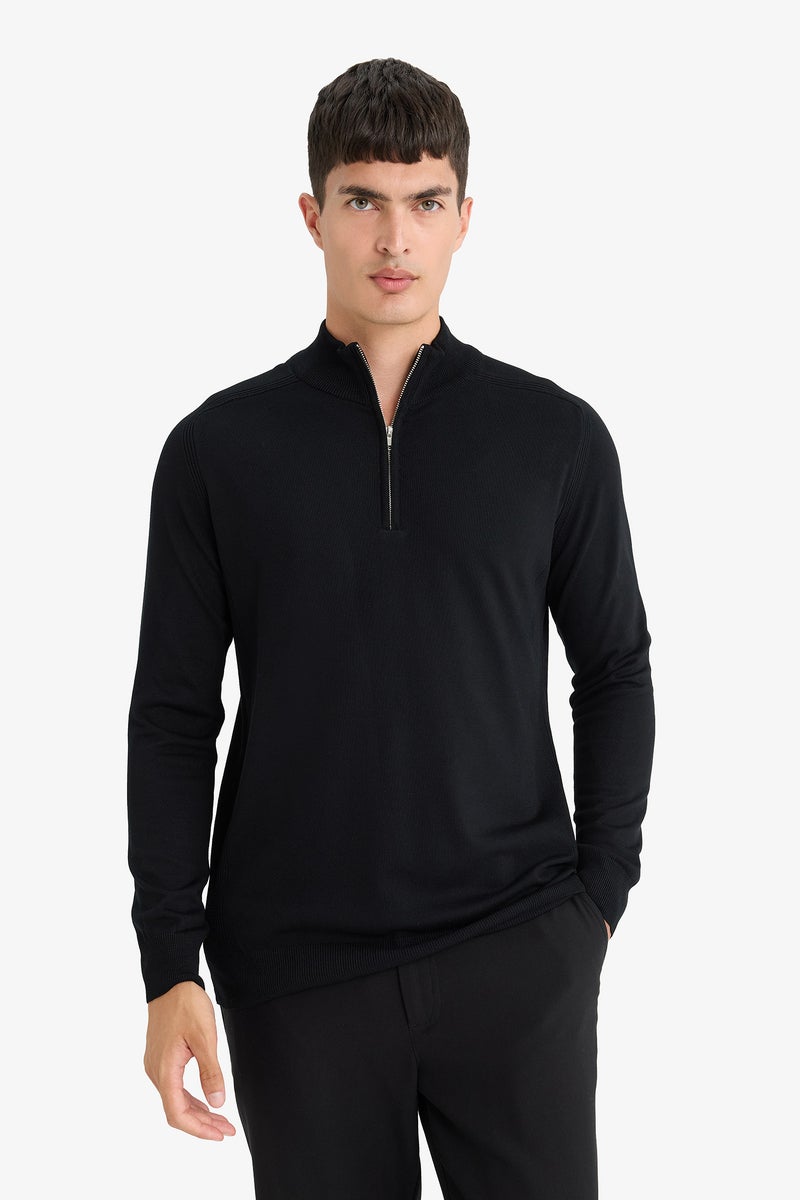 DeFacto Black Man Standard Fit Stand Collar Half Zippered Knit Pullover Casual - Image 4